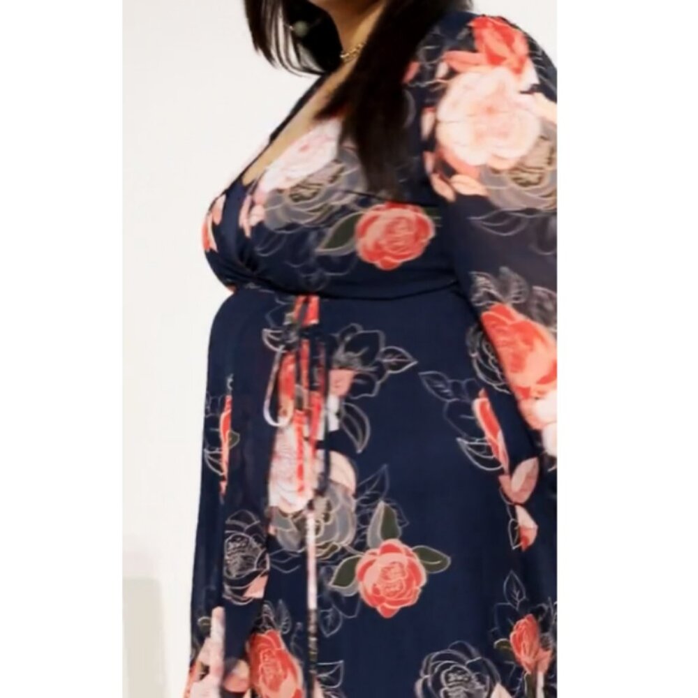 NWT City Chic Navy Floral Chiffon Wrap Maxi Dress 22 - Picture 5 of 16